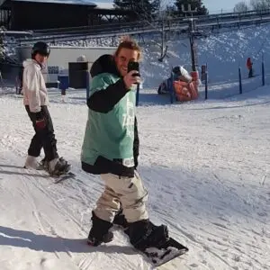 Lekcja snowboardu — kciuki w górę